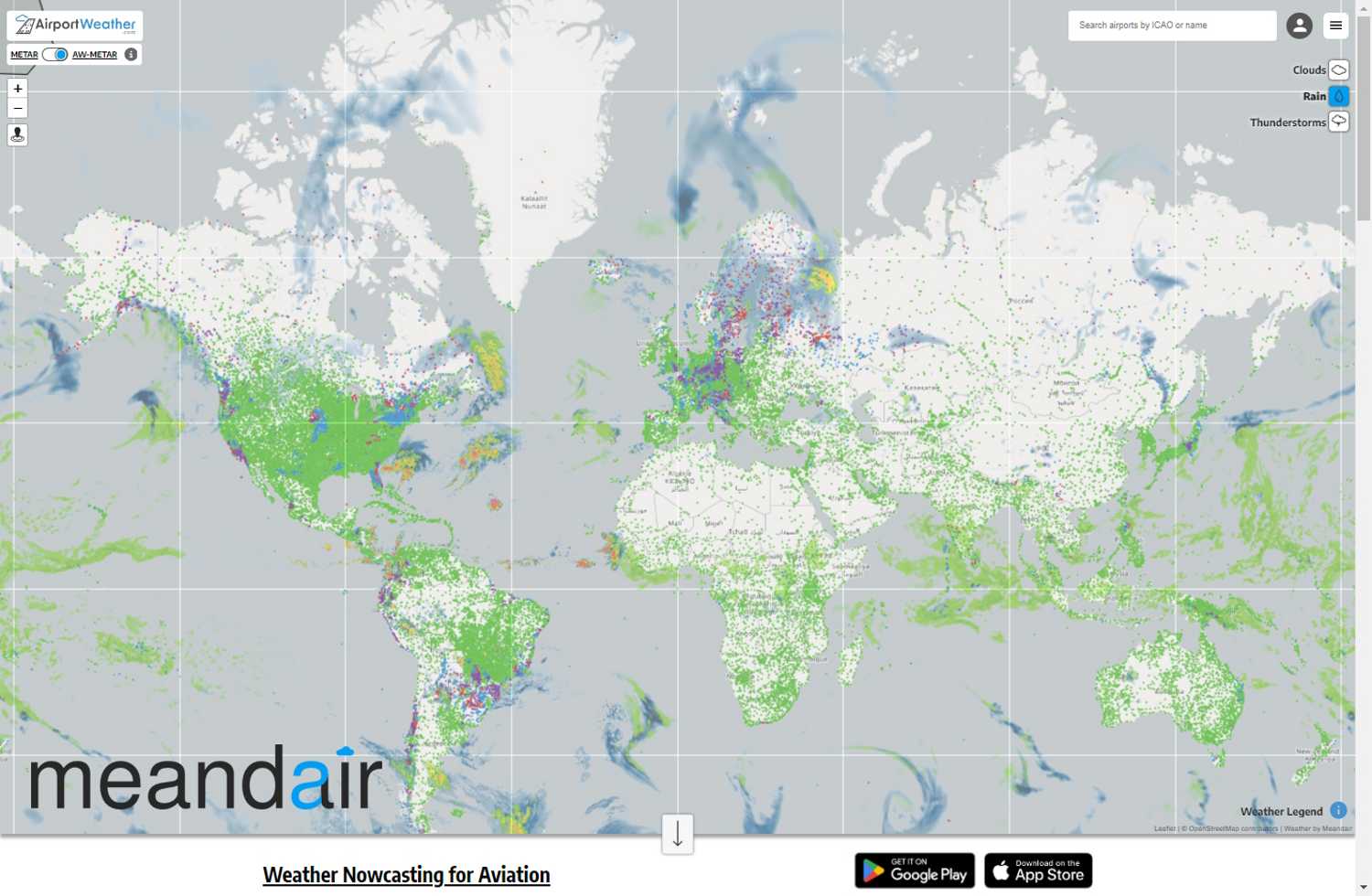 Meandair's AirportWeather.com service, showing flight conditions for all airports worldwide.